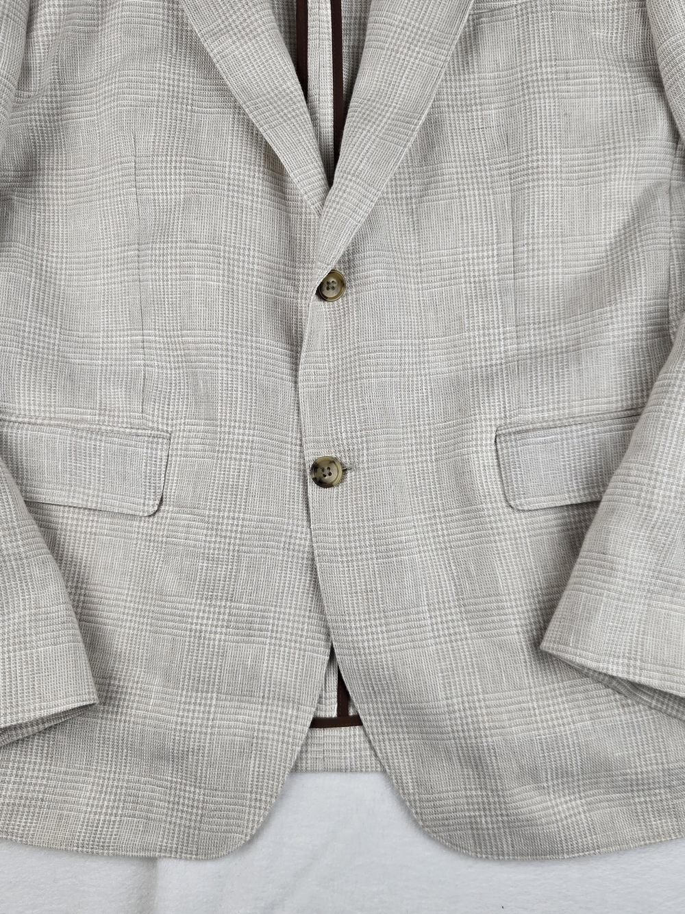 Bonobos Beige Check Two-Button Blazer Italian Linen Size 42R - Picture 4 of 13